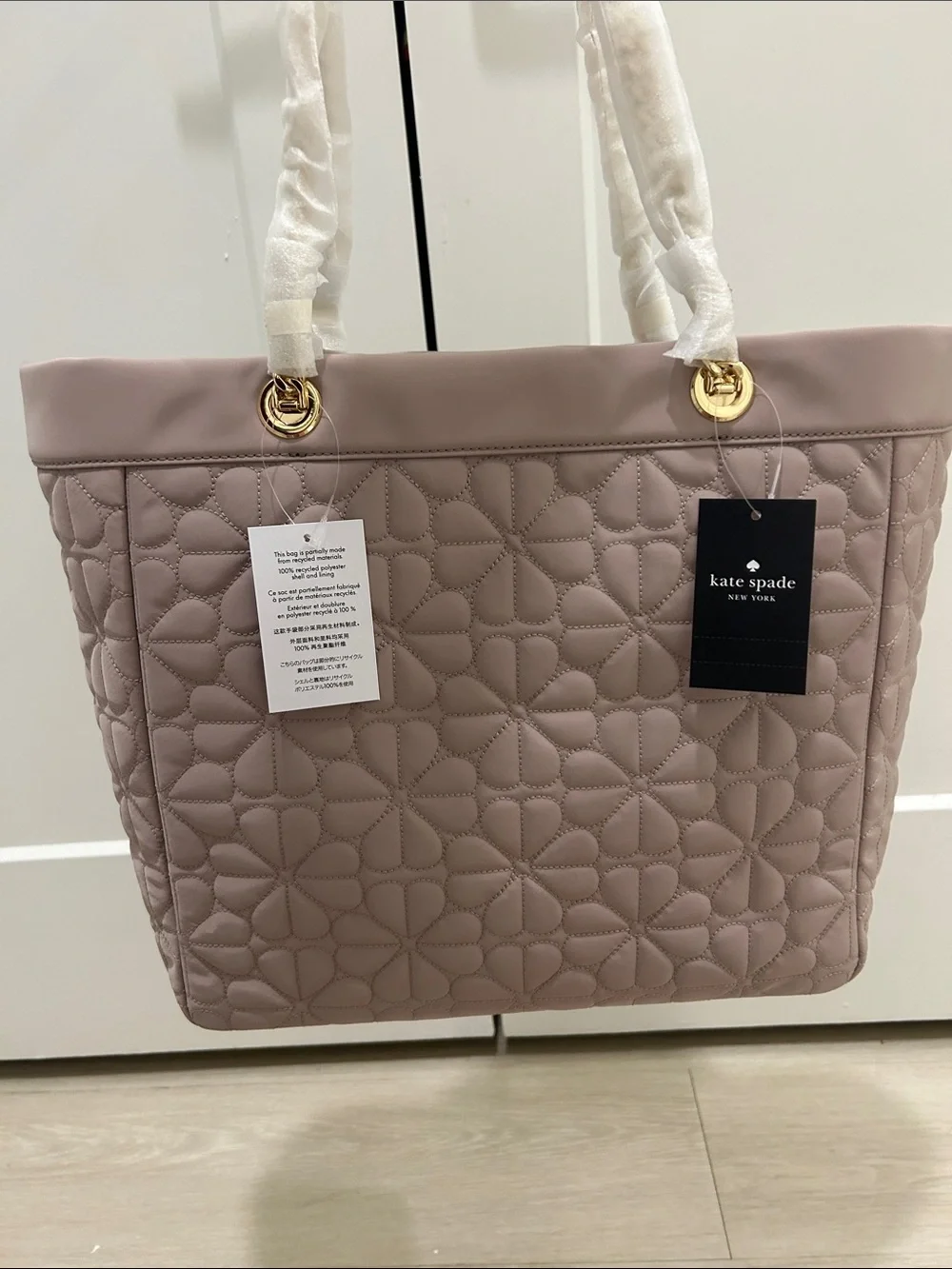 Kate Spade (NWT) Spade Flower Quilted Fabric XL Tote in Cozy Grey